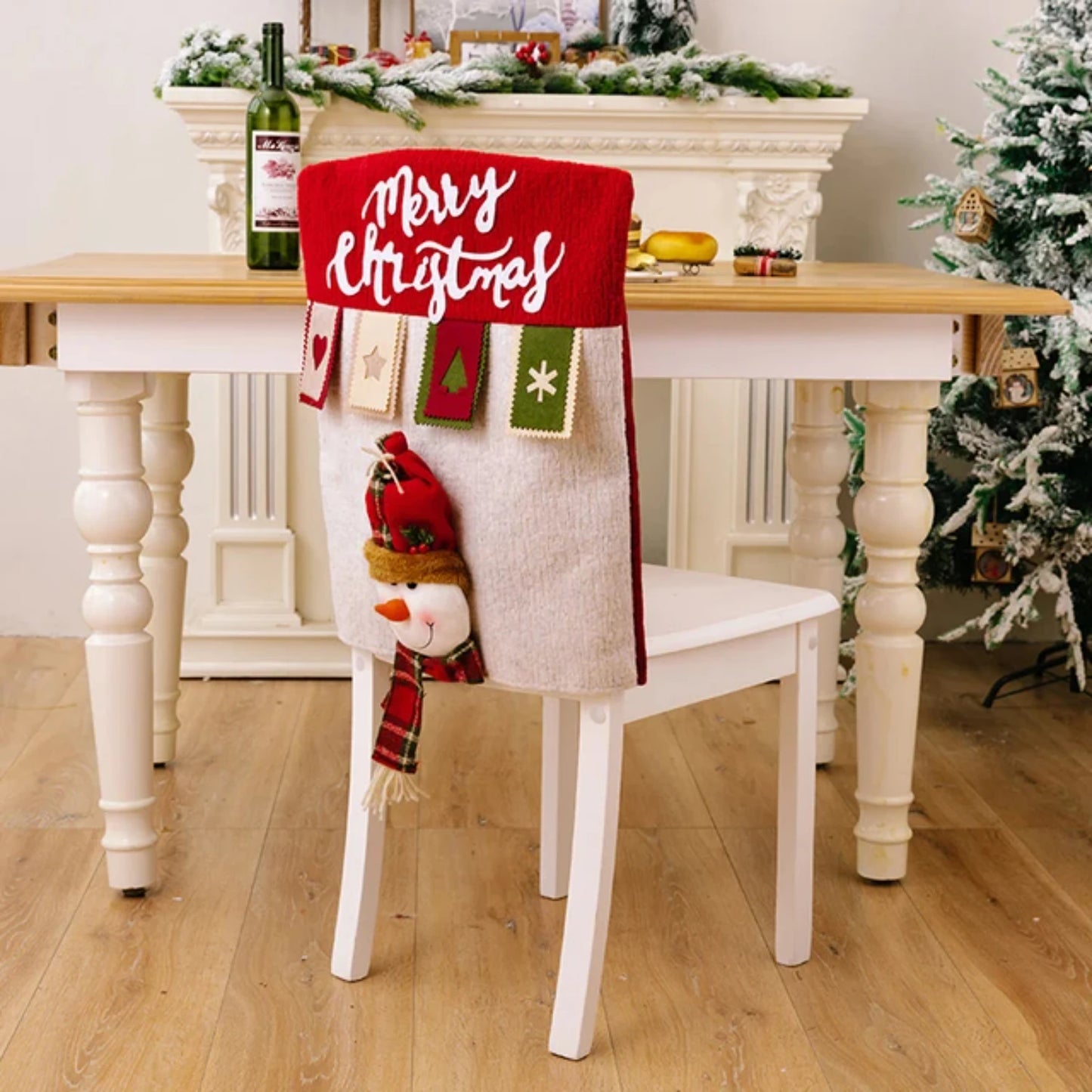 Linen Three-Dimensional Santa Claus Christmas Seat Cover Table Red Hat Chair Back Covers Xmas Decorations Year