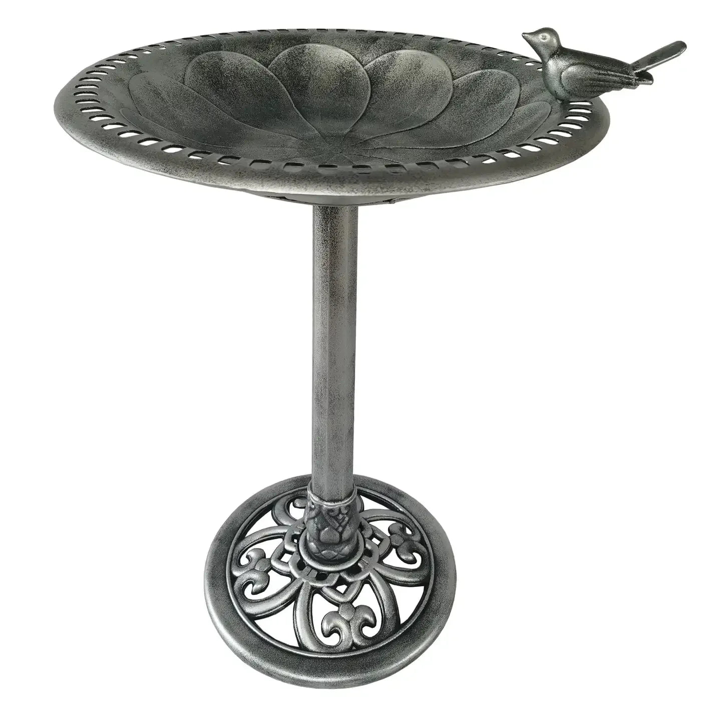 Elegant Silver Bird Bath, 29 Inch Lightweight Polyresin Outdoor Garden Ornament