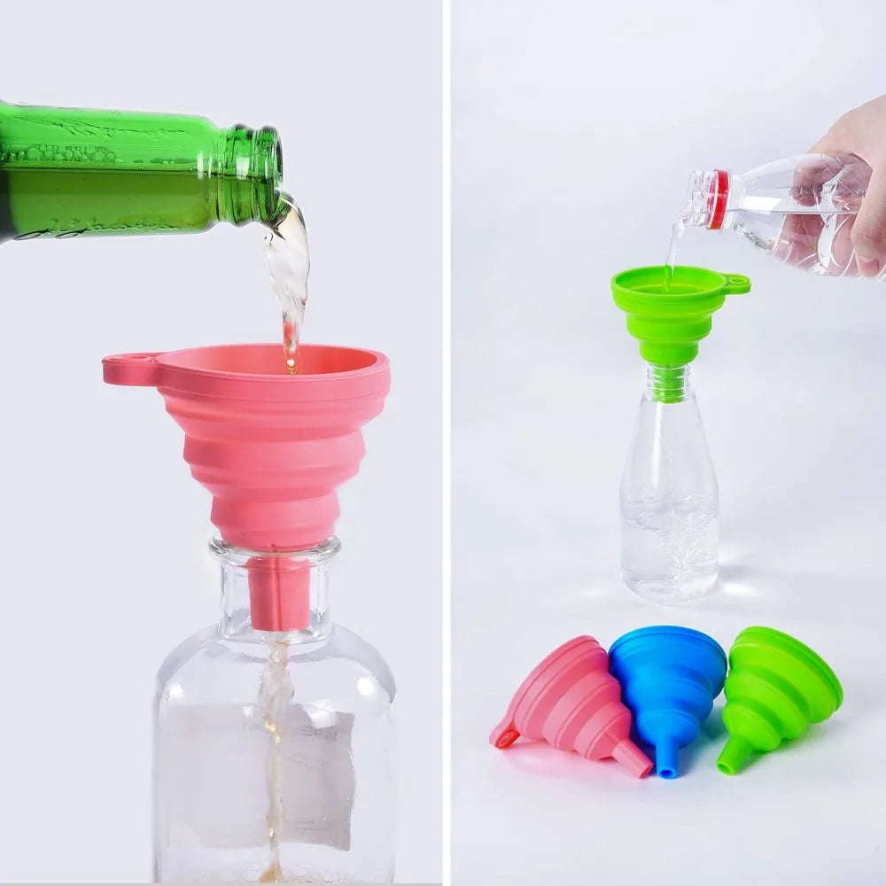 kitchen silicone collapsible funnel set of 3,small and large,flexible-foldable-cooking-food-grade funnels for filling small or m