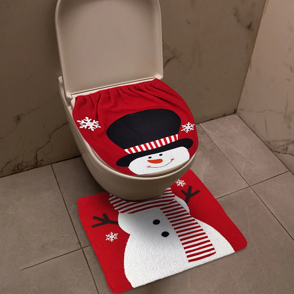 Christmas Toilet Cover Set Deer Toilet Cover Soft Snowman Toilet Cover Christmas Bathroom Decor Toilet Seat Cover and Rug Set