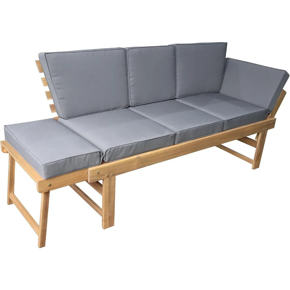 Outdoor Acacia Wood Patio 3 Seat Lounge with Fold Down Center Table - Weather Resistant Ourdoor Furniture with Wooden Frame Stru