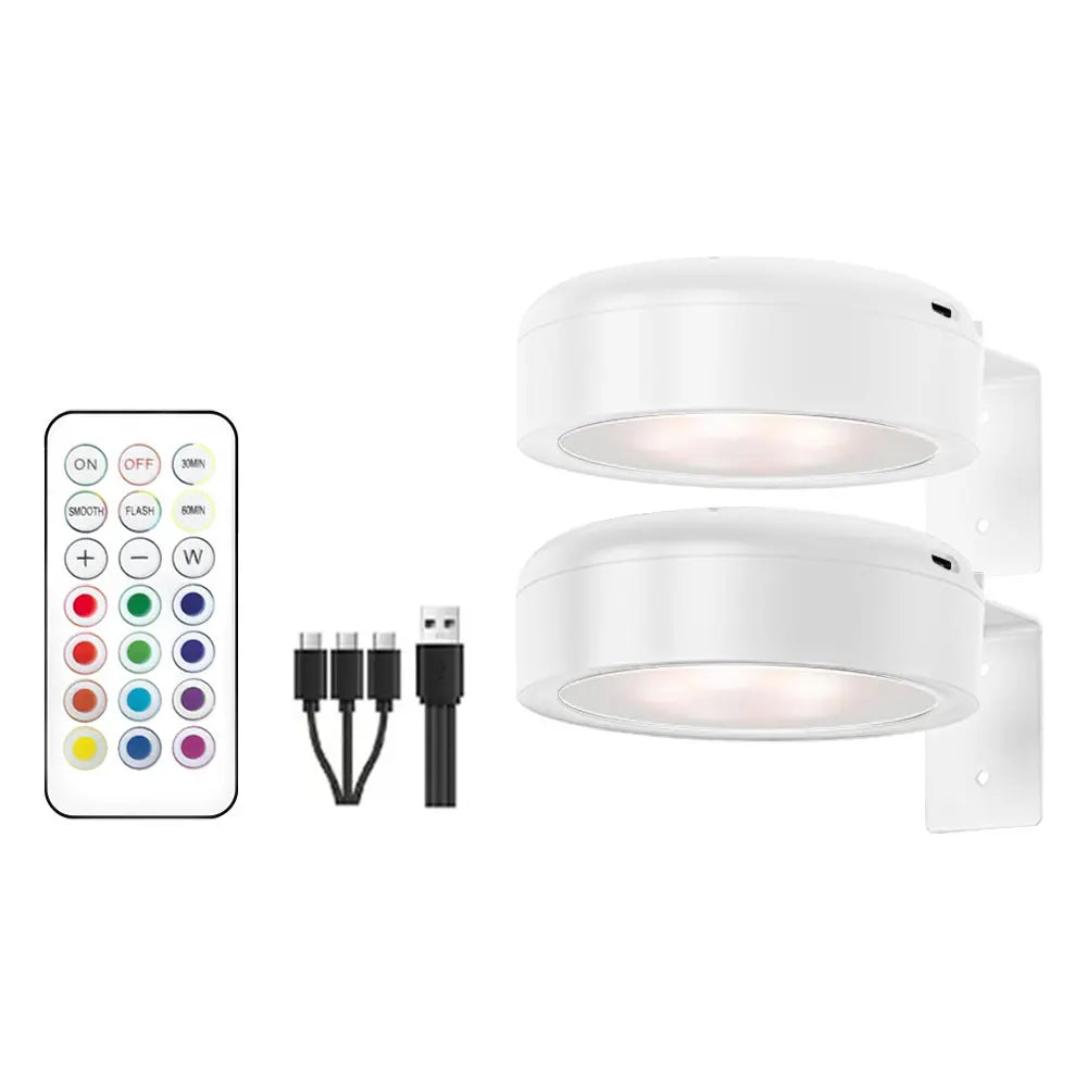 LED Wall Sconces Light Touch Control Remote 3 Colors & RGB LED Spotlight Wall Lights Wireless Picture Light Recharge Night Light