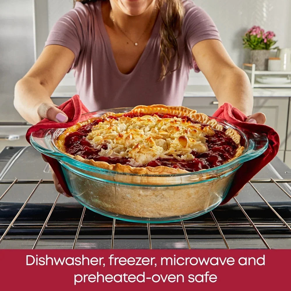 Deep Round Glass Baking Dish 9.5 Inch Oven Safe Tempered Glass Multiuse Bakeware with Wide Handles Freezer Microwave Dishwasher