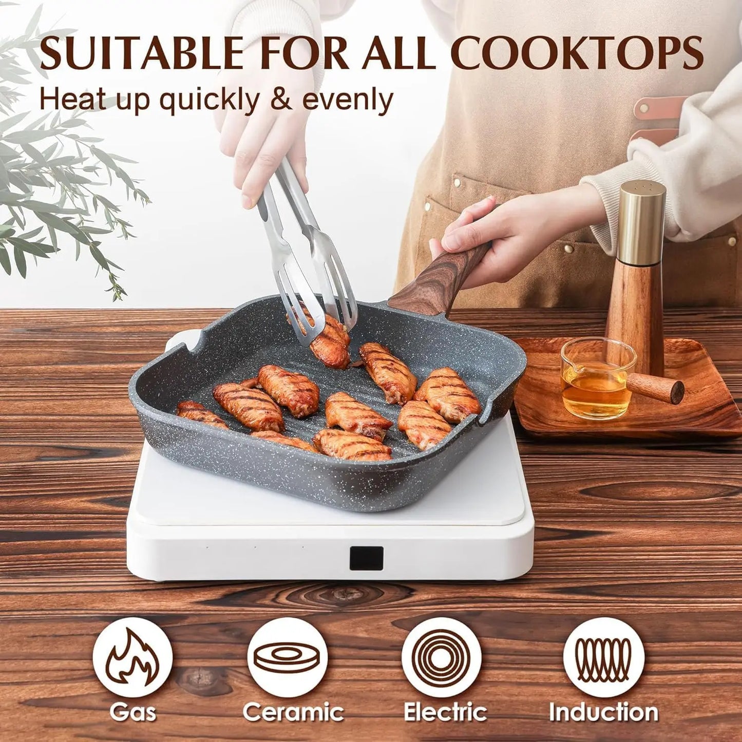 Nonstick Cookware Set 23-Piece, Non Stick Pots and Pans Set with Swiss Granite Coating, Healthy Kitchen Cooking Set, Stay-Cool H