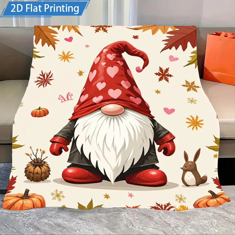 1pc Flannel Blanket Christmas Gnome Love Print Blanket Cozy Holiday Decor for Home and Bedding