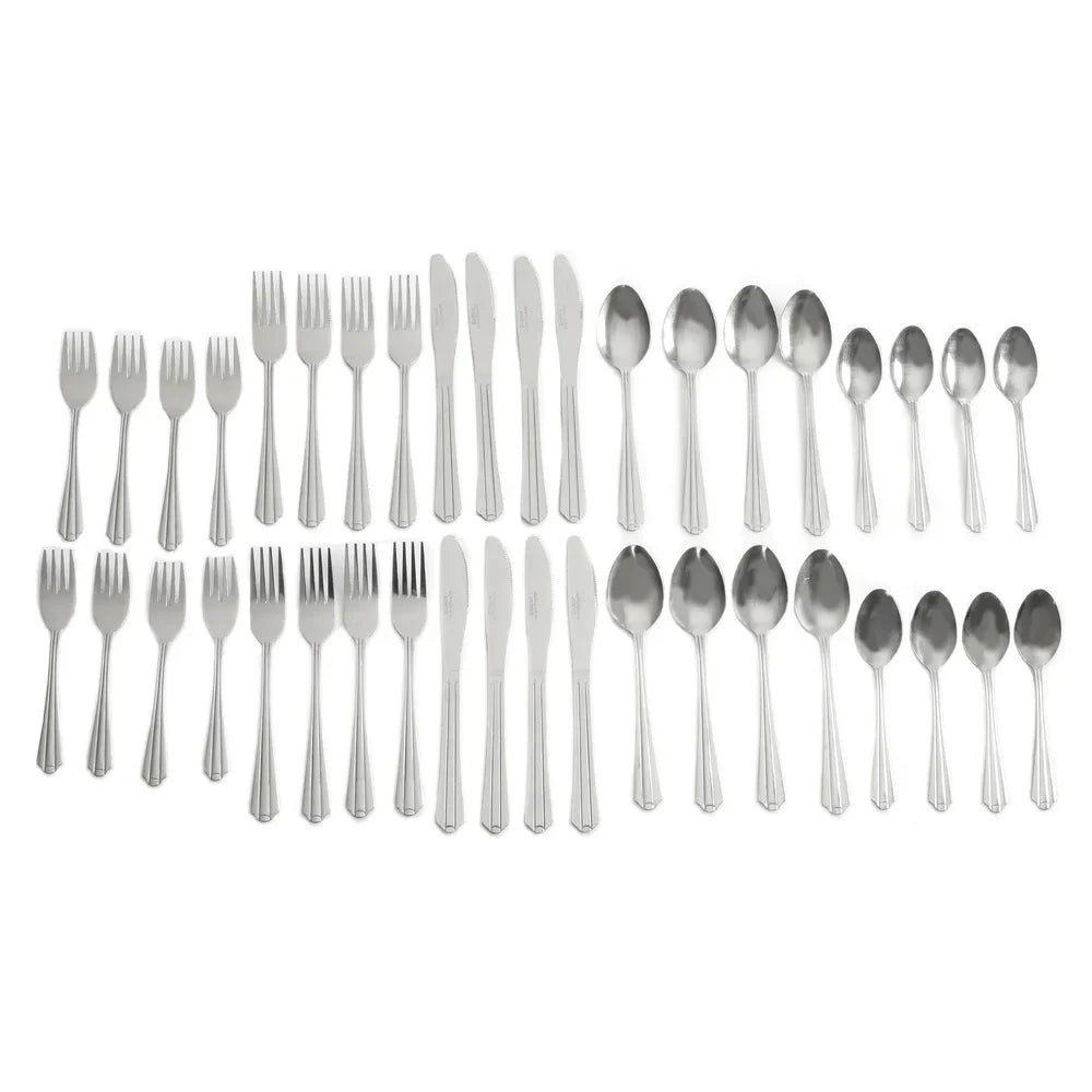 Stainless Steel 45 Piece Flatware Set Tumble Finish Service 8 Includes Dinner Forks Spoons Knives Serving Tools