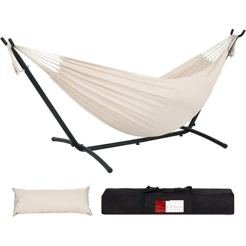 Hammocks Double Hammock with 9ft Space-Saving Steel Stand Includes Portable Carrying Case, 450 Pounds Capacity (Natura