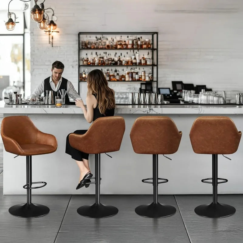 Bar Stools Set of 4, PU Leather Swivel Counter Height Barstools, Adjustable Bar Chairs with Backrest and Footrest, Kit