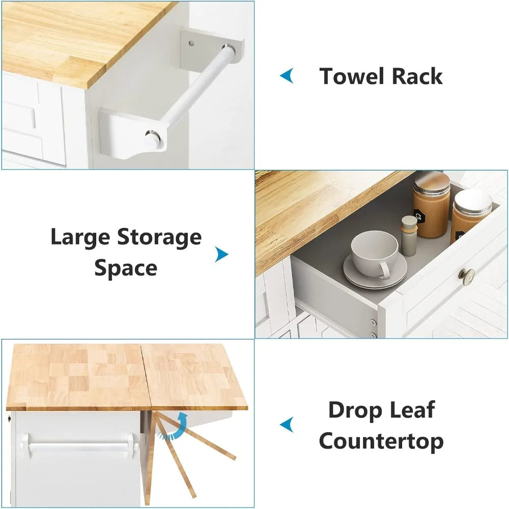 Rolling Kitchen Island with Drop Leaf – Movable Kitchen Carts on Wheels Island with Storage Cabinet, Island Table for Kitchen wi