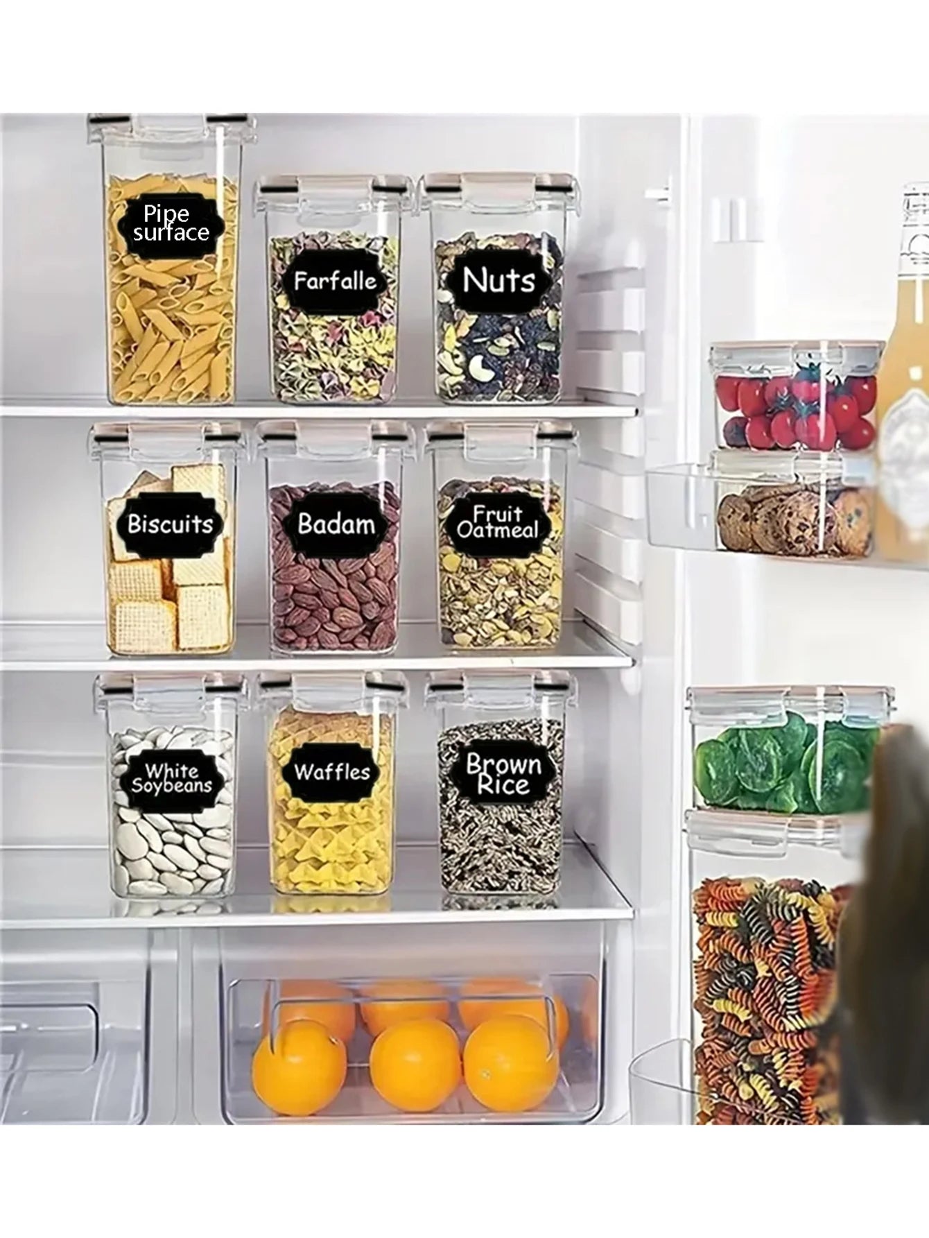 20pcs,Airtight food storage containers with LIDS, plastic kitchen and pantry organization labeled jars for grain flour and pasta