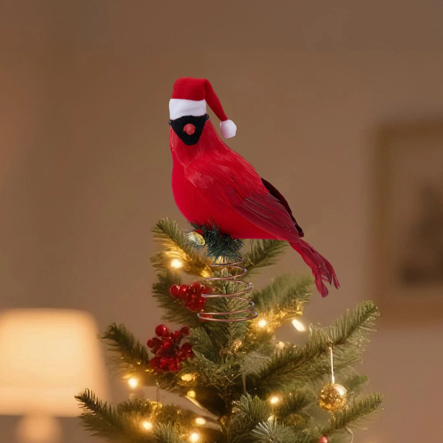Vibrant Red Cardinal Bird Christmas Tree Topper - Festive Top Decoration for Indoor and Outdoor Holiday Parties