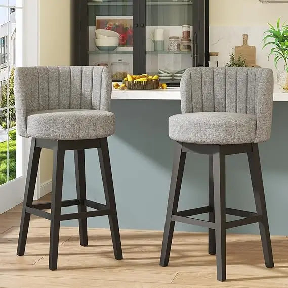 Swivel Bar Stools Set of 2, 30" Seat Height Mid Century Modern Bastools with Back, Bar Height Chairs with Linen Upholstered Sea