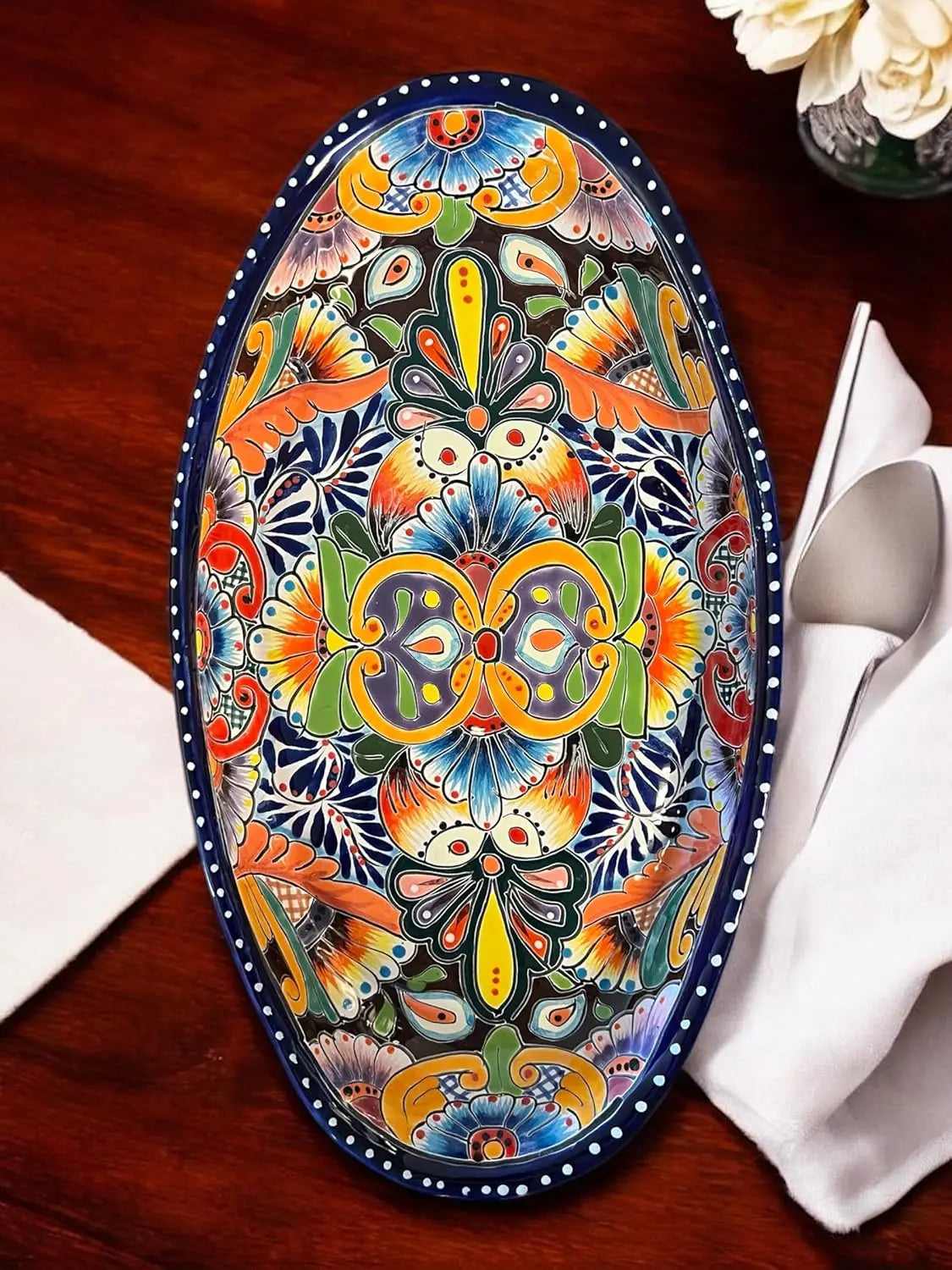 Handmade Talavera Large Oval Serving Platter – 18 inches, Vibrant Ceramic Dish for Meats & Table Decor, Dishwasher