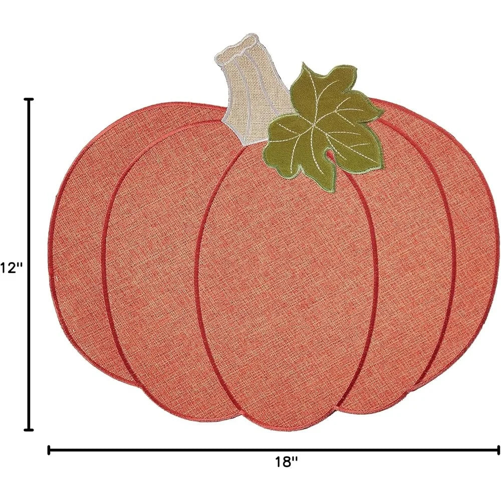 Thanksgiving Harvest Pumpkin Pattern Polyester Applique Embroidered Burlap Placemats Set of 4 Decorative Table Decor 12x18 Inch