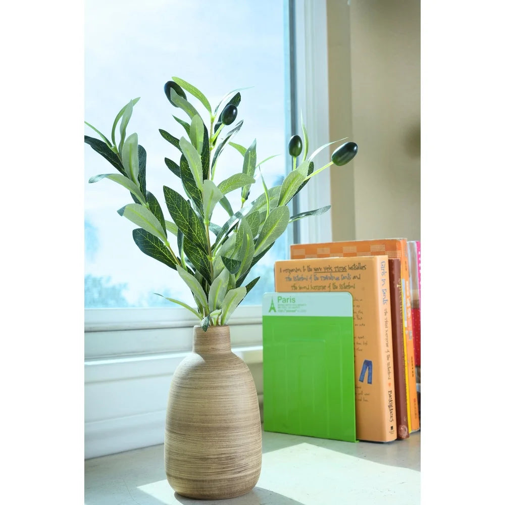 15 Inch Lifelike Olive Plant in Wood Finish Ceramic Vase Perfect Tabletop Decor Elegant Accent Piece Home Decoration