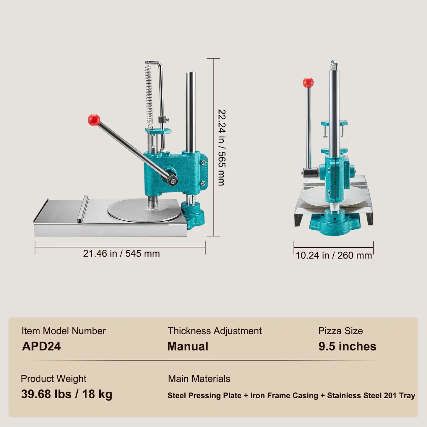 SucceBuy Manual Pizza Dough Press Machine 9.5inch/24cm Household Pizza Pastry Stainless Steel Pizza Presser Chapati Sheet Pizza