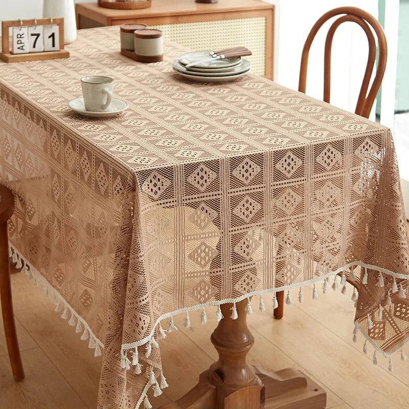 Luxury Style tablecloth, elegant hollow lace, non-slip dustproof dining table cover, durable fabric for home use, wholesale