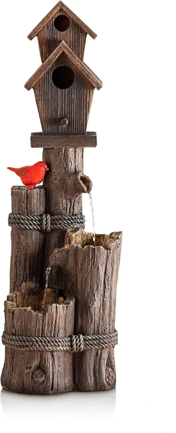 35" Tall Outdoor 3-Tier Birdhouse Water Fountain Yard Art Decor