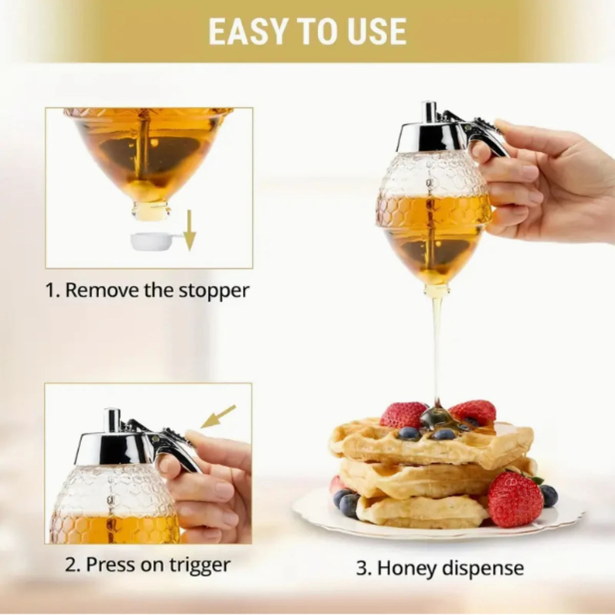 Eco-Friendly BPA-Free Honey & Syrup Dispenser, Drip-Free Spout, Reusable for Sauces, Seasonings, Liquids, Easy Hand-Wash Kitchen