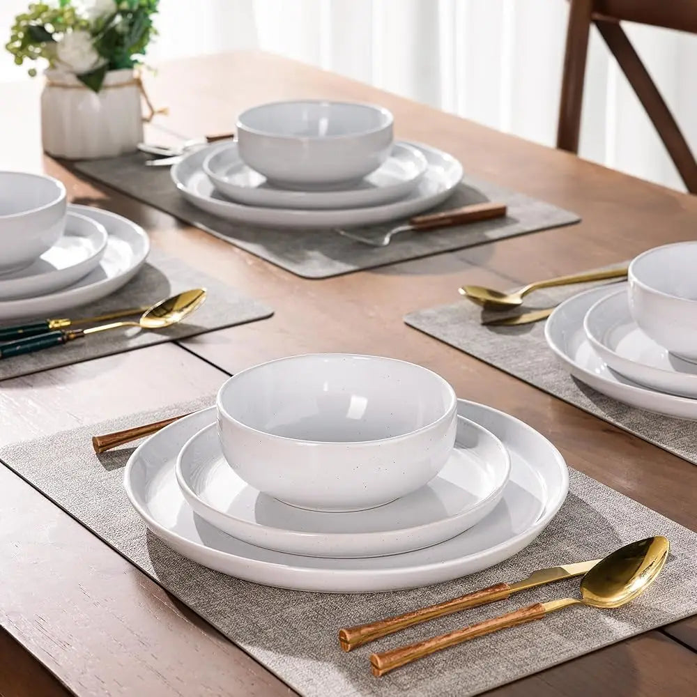 Ceramic Dinnerware Set For 4, 12Pcs Stoneware Plates And Bowls Sets, Handmade Chip And Scratch Resistant Dishes Set, Dishwasher