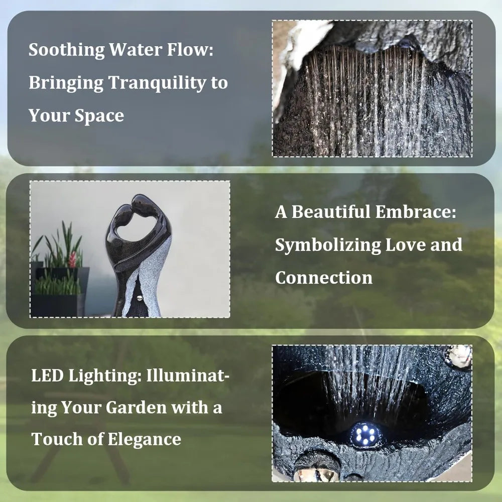 Modern Waterfall Fountains Graceful Hugging Couple Gurgling Water Features Outdoor Indoor Garden
