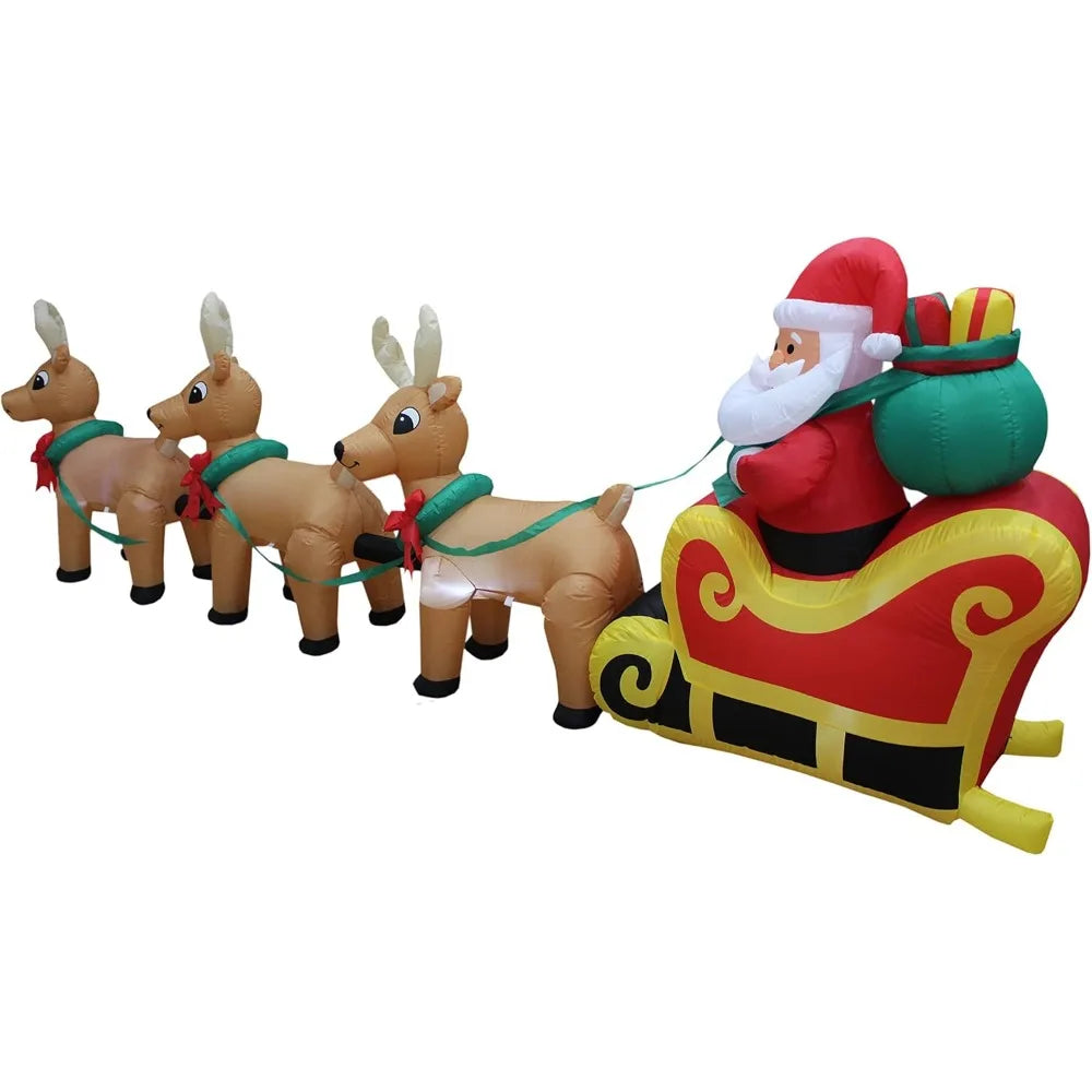 Giant 12-Foot Santa Sleigh with Lighted Reindeer Outdoor/Indoor Christmas Decor