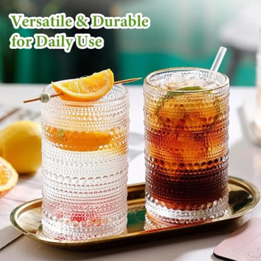 Vintage Hobnail Drinking Glasses Set of 8: 12 oz Highball Glasses and 10 oz Cocktail Glasses for Kitchen Bar Beer Juice Cocktai