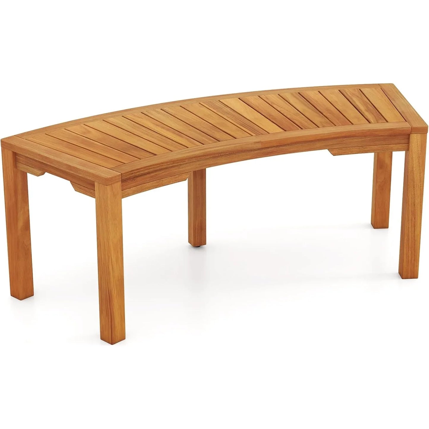 Outdoor Acacia Wood Curved Garden Bench, 2-Person Patio Backless Tree Bench with 800 LBS Capacity, Fire Pit Bench