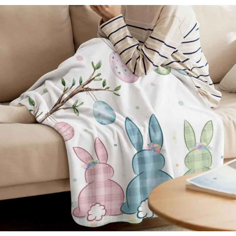 Easter throw blanket, Easter egg bunny lightweight plush blanket, leaf bunny super soft plush flannel throw blanket for sofa