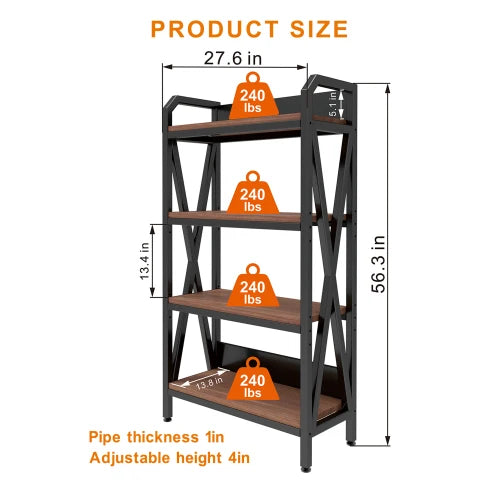 55 inch toaster rack storage rack with 4 layers of metal and wooden kitchen shelves, used for garage, pantry, 27 inch long