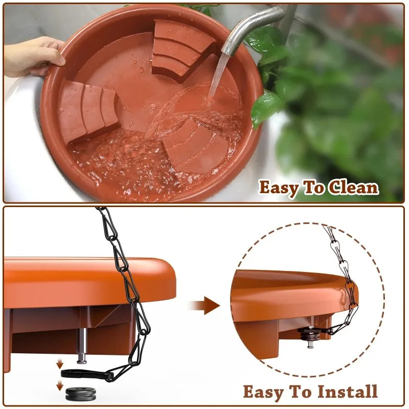 Solar Powered Bird Bathtub Fountain Hanging Bird Feeder Garden with Hook Chain Outdoor Drinking Water Bird Feeder Tray Platform