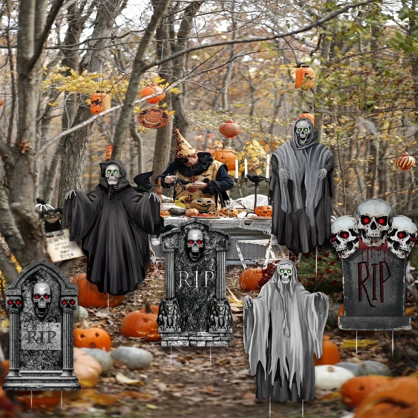 Halloween Outdoor Decoration Tombstone, Ghost Yard Signage with Pile, Home Front Yard Lawn Garden Halloween Party Decoration