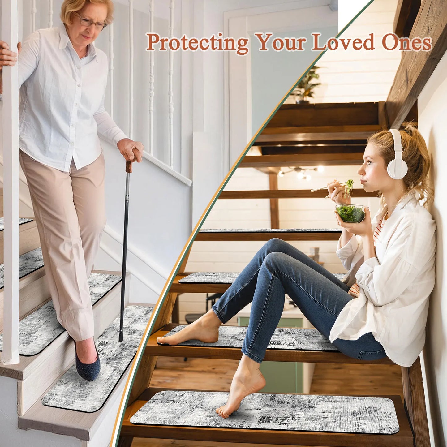 Orhopui Non-Slip Carpet Stair Treads For Wooden Steps,Staircase Step Treads Indoor Soft Resistant Rubber Safety Stair Mats