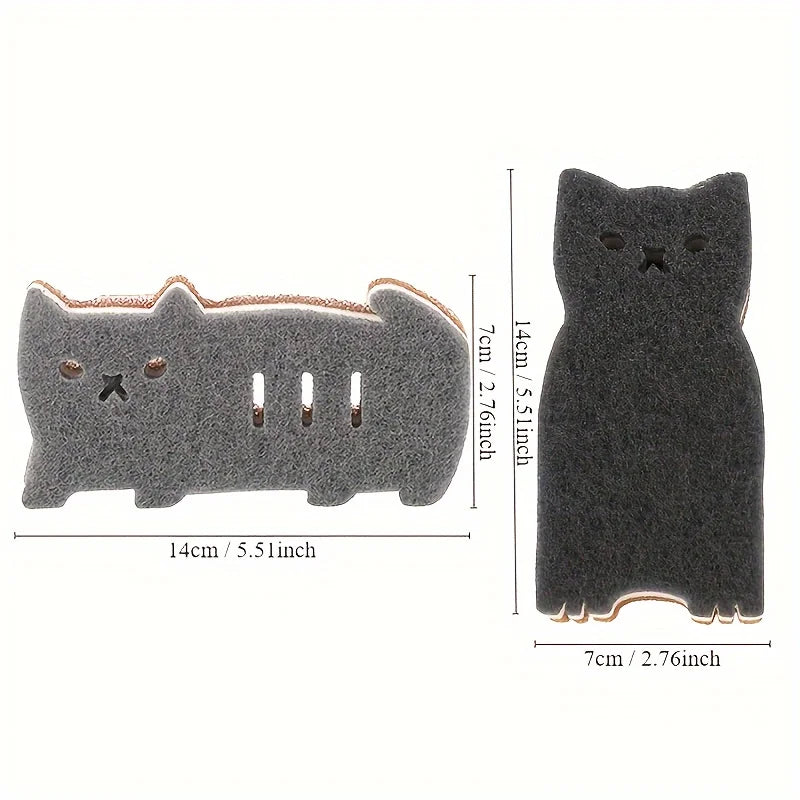 4pcs Thick Cute Cat Sponge Set for Kitchen - Durable Dishwashing & Cleaning Tools