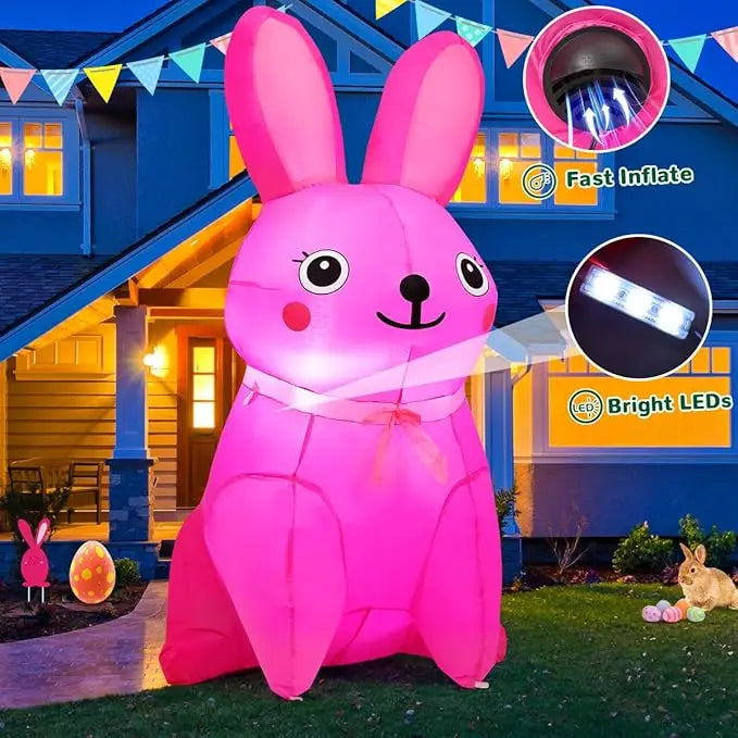 GOOSH 5 FT Easter Inflatables Bunny Outdoor Decorations Blow Up Yard Cute Pink Rabbit for Garden Lawn Indoor Decor