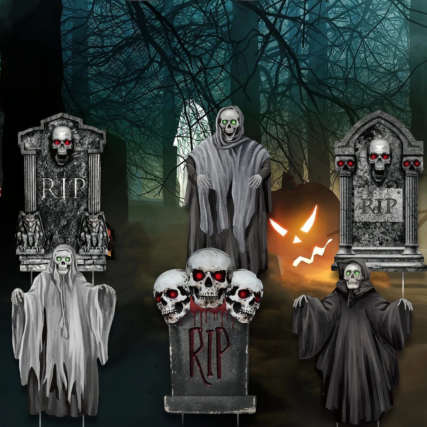 Halloween Outdoor Decoration Tombstone, Ghost Yard Signage with Pile, Home Front Yard Lawn Garden Halloween Party Decoration