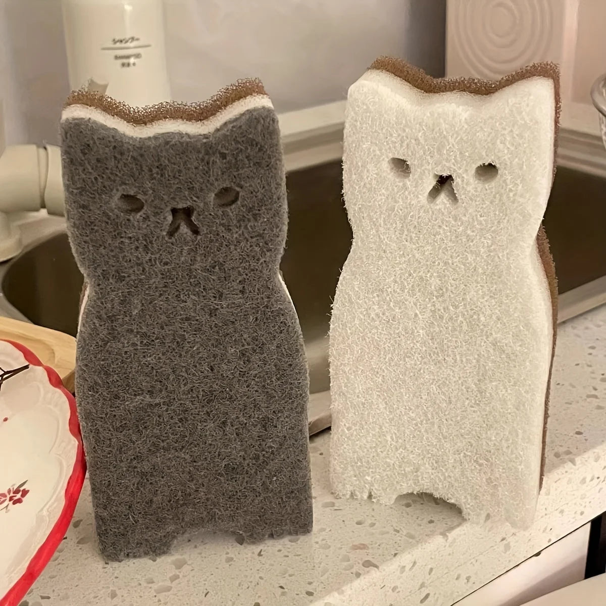 4pcs Thick Cute Cat Sponge Set for Kitchen - Durable Dishwashing & Cleaning Tools