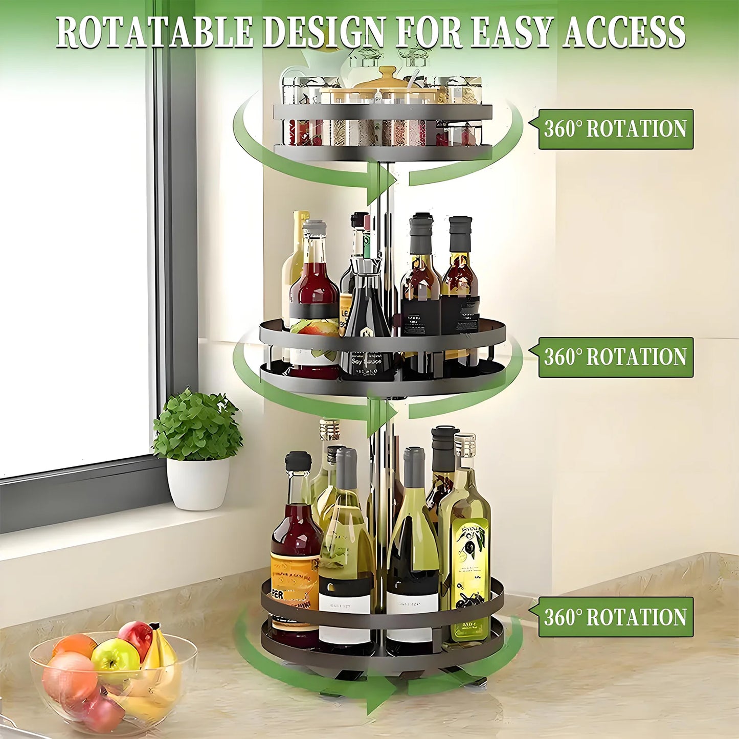 3 Tier Turntable Spice Rack,Metal Roating Spice & Medicine Turntable Organizer, Spice Organization for Kitchen Countertop