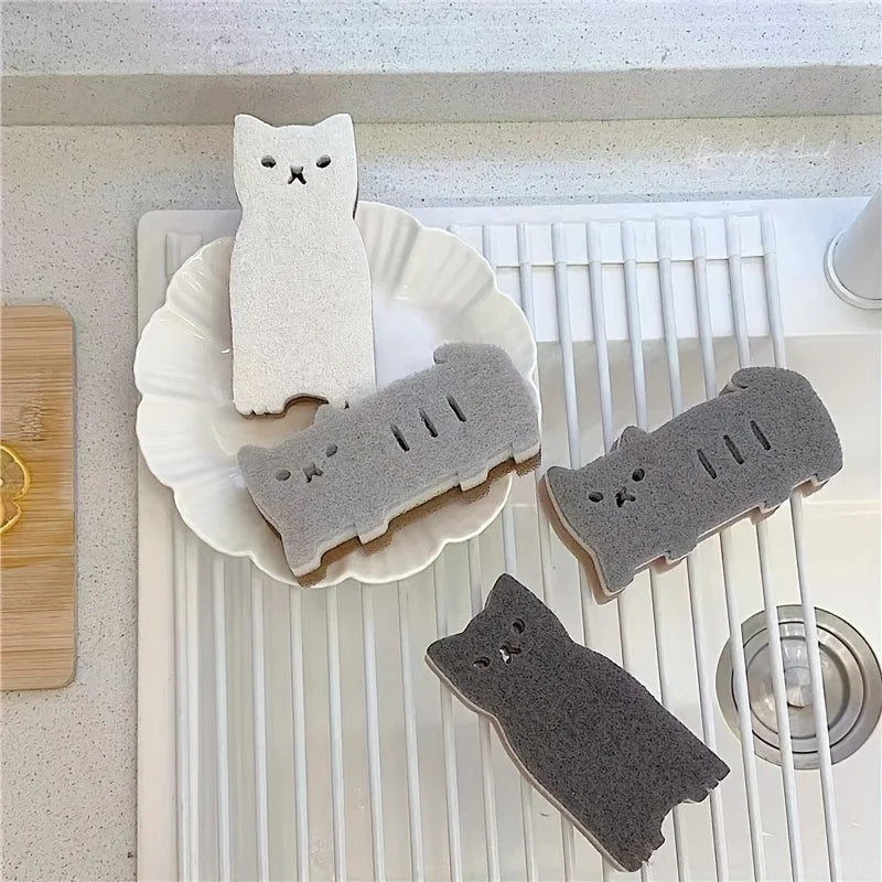 4pcs Thick Cute Cat Sponge Set for Kitchen - Durable Dishwashing & Cleaning Tools