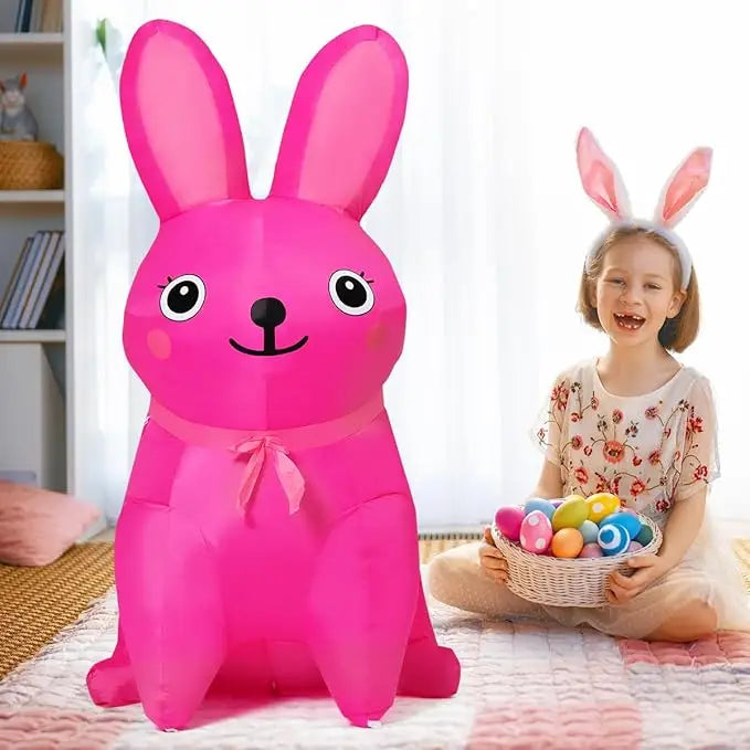 GOOSH 5 FT Easter Inflatables Bunny Outdoor Decorations Blow Up Yard Cute Pink Rabbit for Garden Lawn Indoor Decor