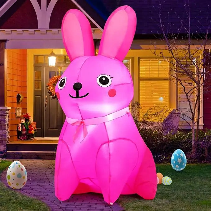 GOOSH 5 FT Easter Inflatables Bunny Outdoor Decorations Blow Up Yard Cute Pink Rabbit for Garden Lawn Indoor Decor