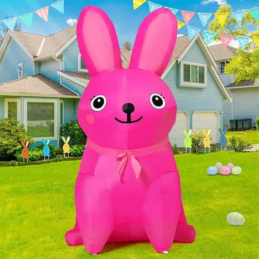 GOOSH 5 FT Easter Inflatables Bunny Outdoor Decorations Blow Up Yard Cute Pink Rabbit for Garden Lawn Indoor Decor