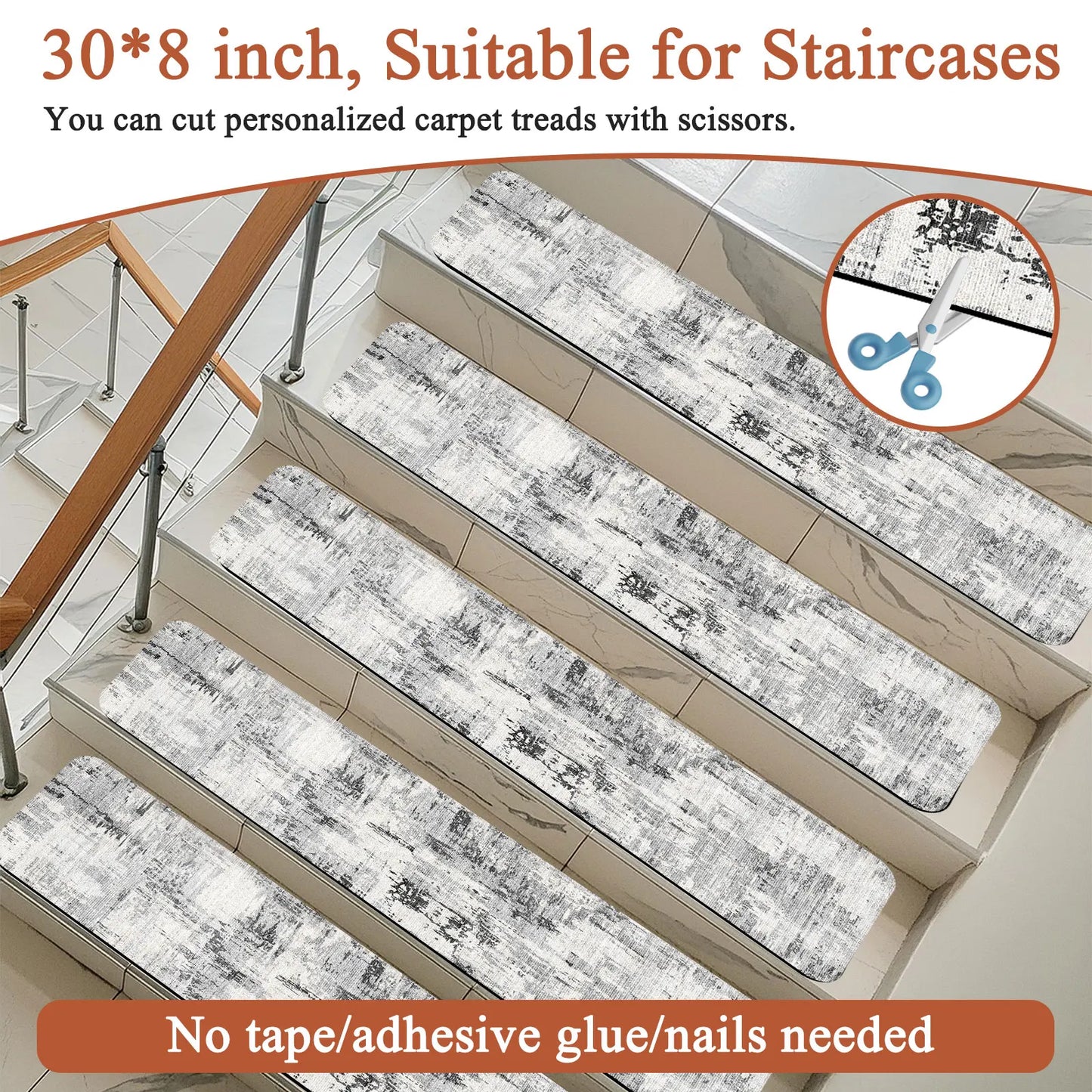 Orhopui Non-Slip Carpet Stair Treads For Wooden Steps,Staircase Step Treads Indoor Soft Resistant Rubber Safety Stair Mats
