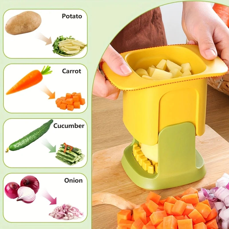 Multifunctional veggie chopper & fry maker-manual press, no batteries, quick slicing for onions, carrots, potatoes, compact & du