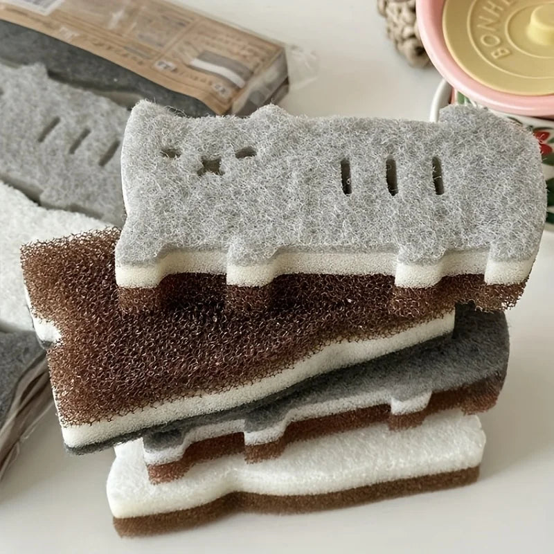 4pcs Thick Cute Cat Sponge Set for Kitchen - Durable Dishwashing & Cleaning Tools