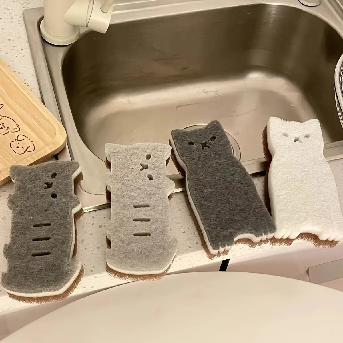 4pcs Thick Cute Cat Sponge Set for Kitchen - Durable Dishwashing & Cleaning Tools