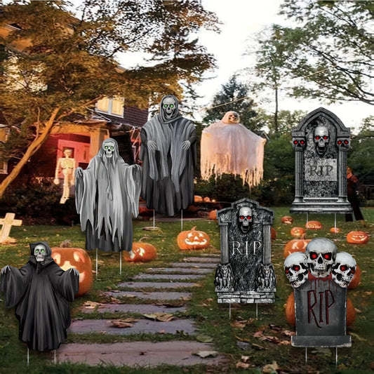 Halloween Outdoor Decoration Tombstone, Ghost Yard Signage with Pile, Home Front Yard Lawn Garden Halloween Party Decoration
