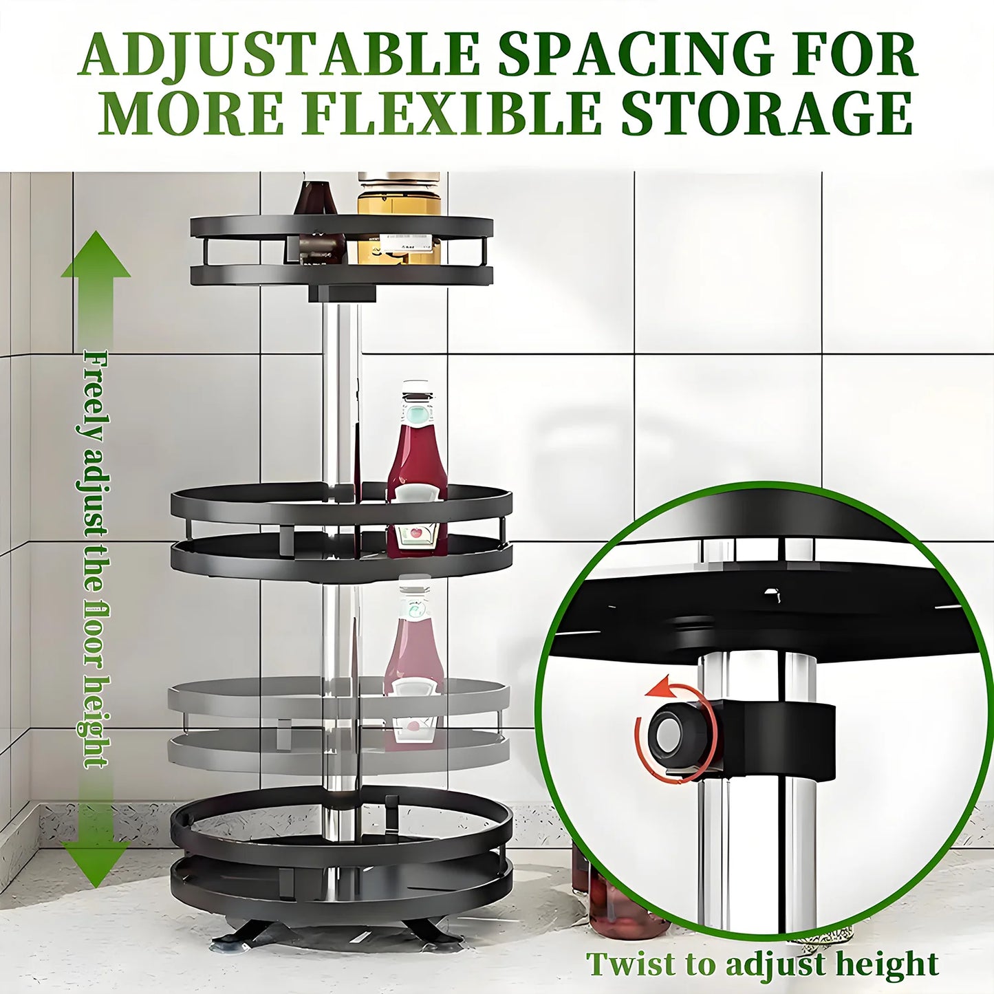 3 Tier Turntable Spice Rack,Metal Roating Spice & Medicine Turntable Organizer, Spice Organization for Kitchen Countertop