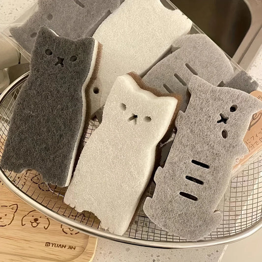 4pcs Thick Cute Cat Sponge Set for Kitchen - Durable Dishwashing & Cleaning Tools