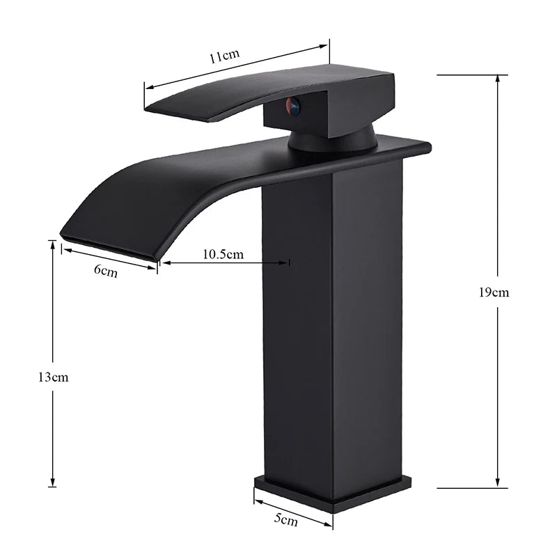 Rozin Matte Black Basin Faucet Deck Mounted Single Lever Bathroom Crane Waterfall Brass Bathroom Tap Hot Cold Water Mixer Taps